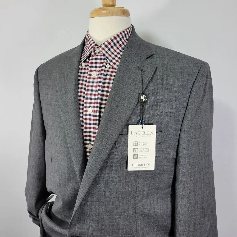 Lauren‎ Ralph Lauren Men's Sport Coat Blazer Two Button Gray Wool Stretch 42XL